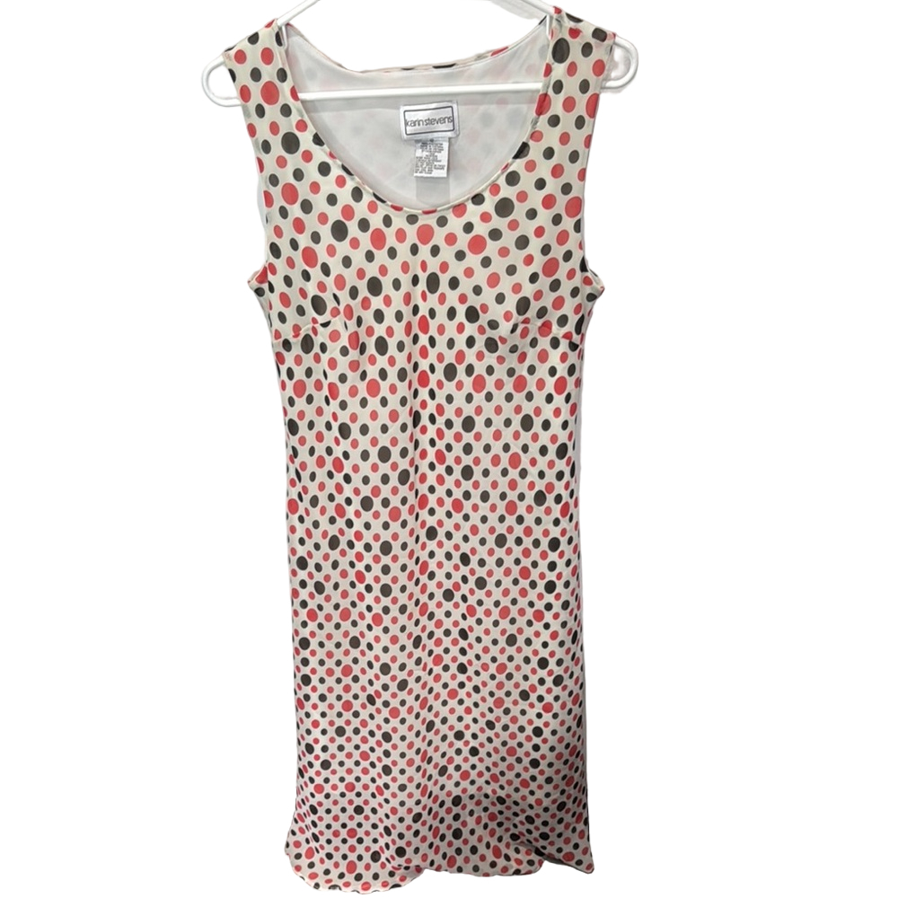 Karin Stevens Pink Brown Polka‎ Dot Slip Midi Dress Women's Size 12 NWOT